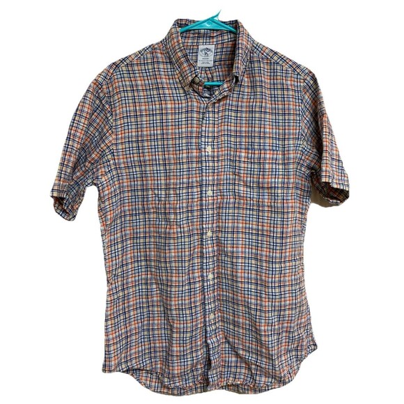 Men's Brooks Brothers Regent Fit Shirt M Linen Plaid SS Button Up Colorful - Picture 1 of 6